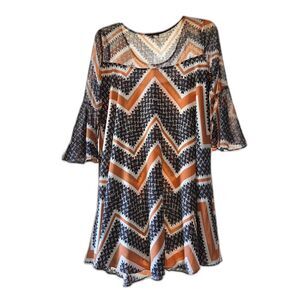 PAPER CROWN Tunic Dress ZigZag Pattern Fall Colors Size Small